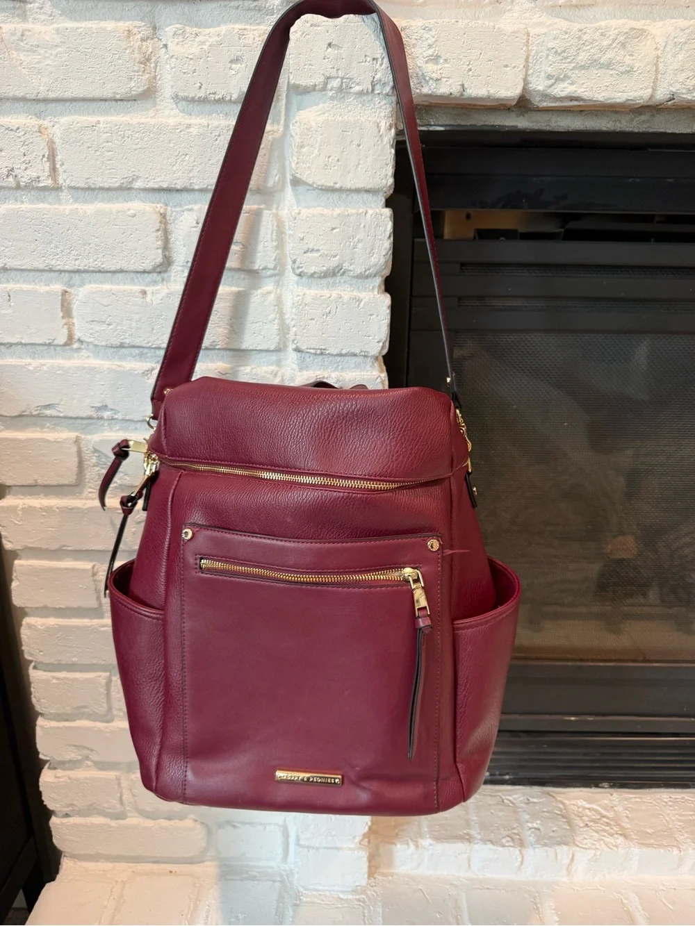Poppy & Peonies Burgundy Leather diaper bag - Picture 6 of 6